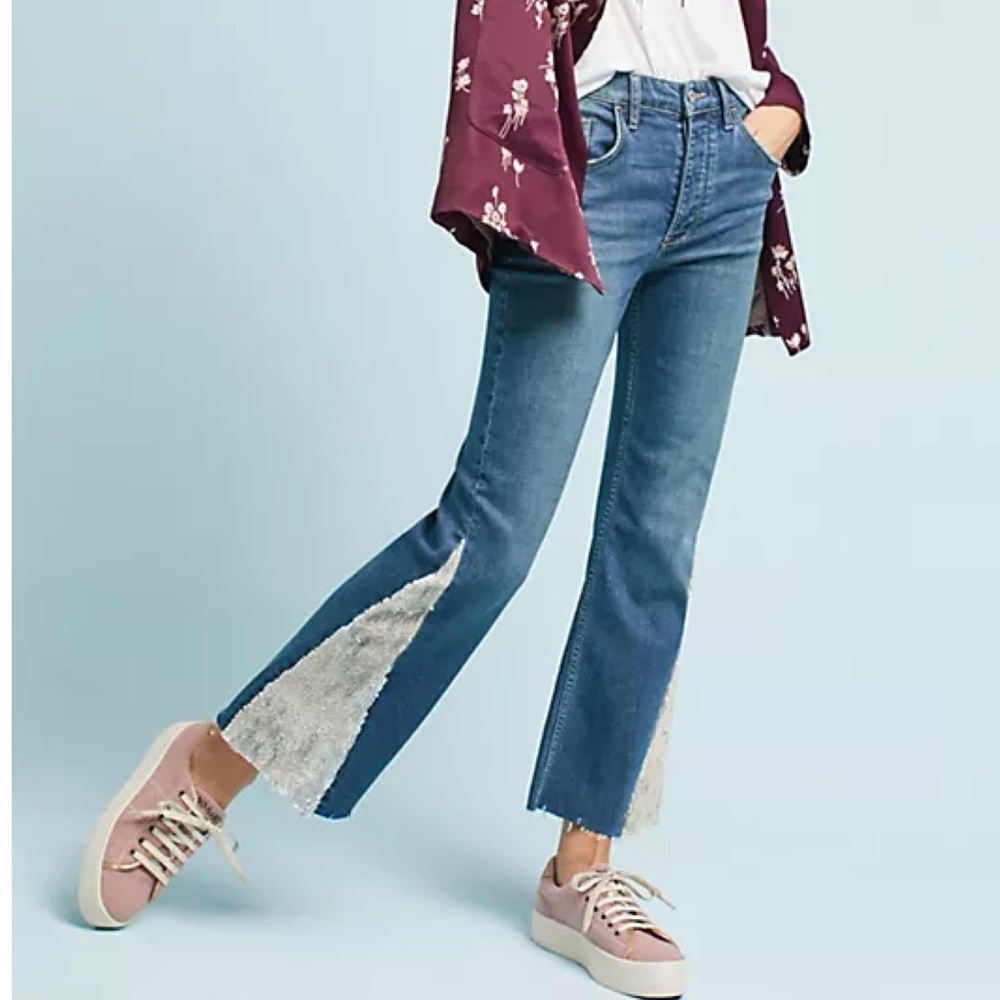 Anthropologie Pilcro sequins trimmed flare jeans